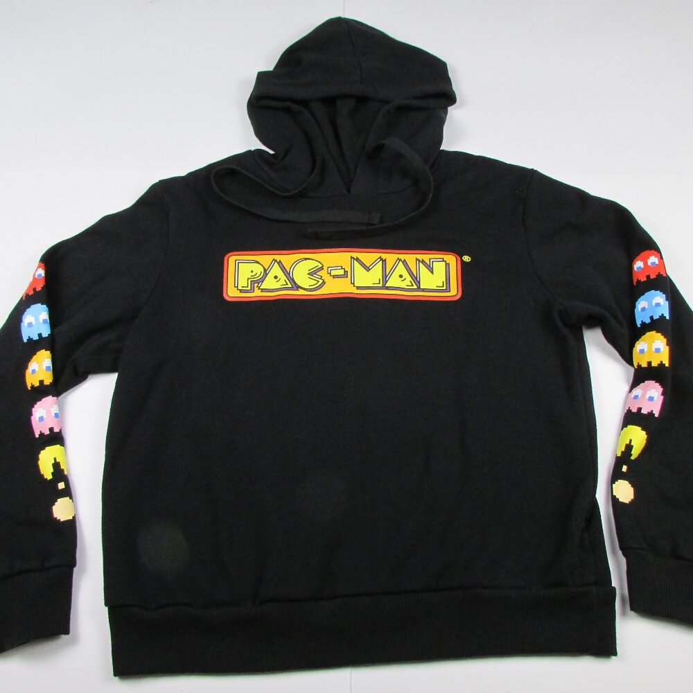 ATARI CLASSIC PAC MAN GRAPHIC SWEAT SHIRT HOODIE BLACK JUNIORS GIRLS SIZE L